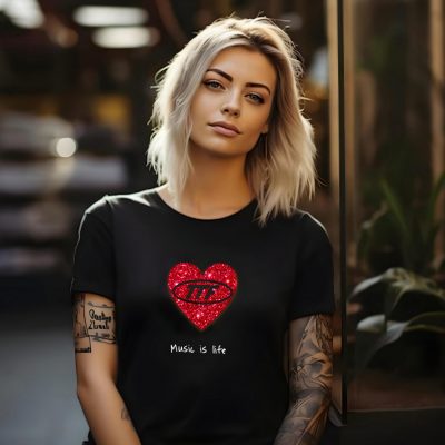 Ladies Red Glitter Love Heart TTF T-Shirts